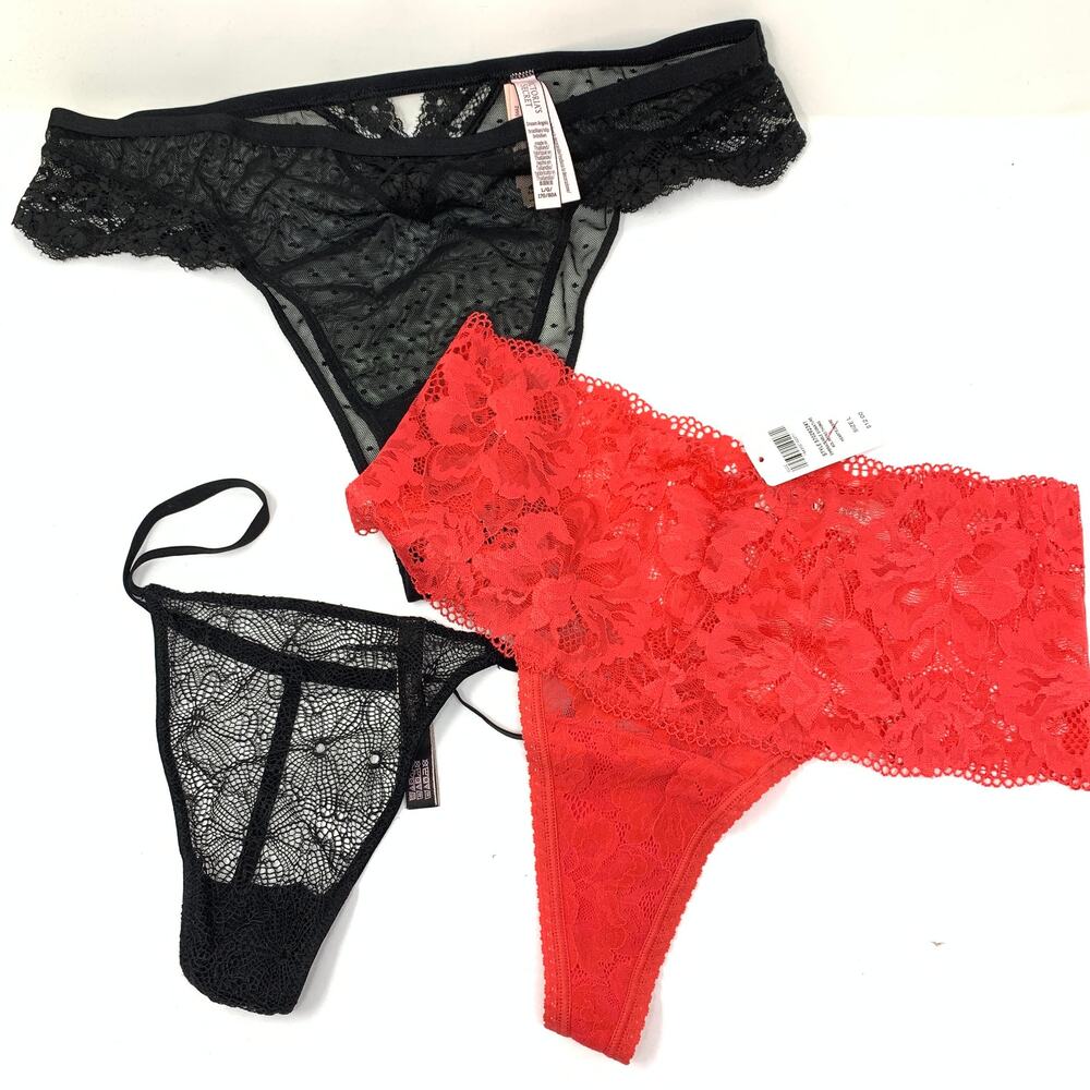 Victoria's Secret Soma 3 Piece Size Large Panty Bundle Black Red NEW
